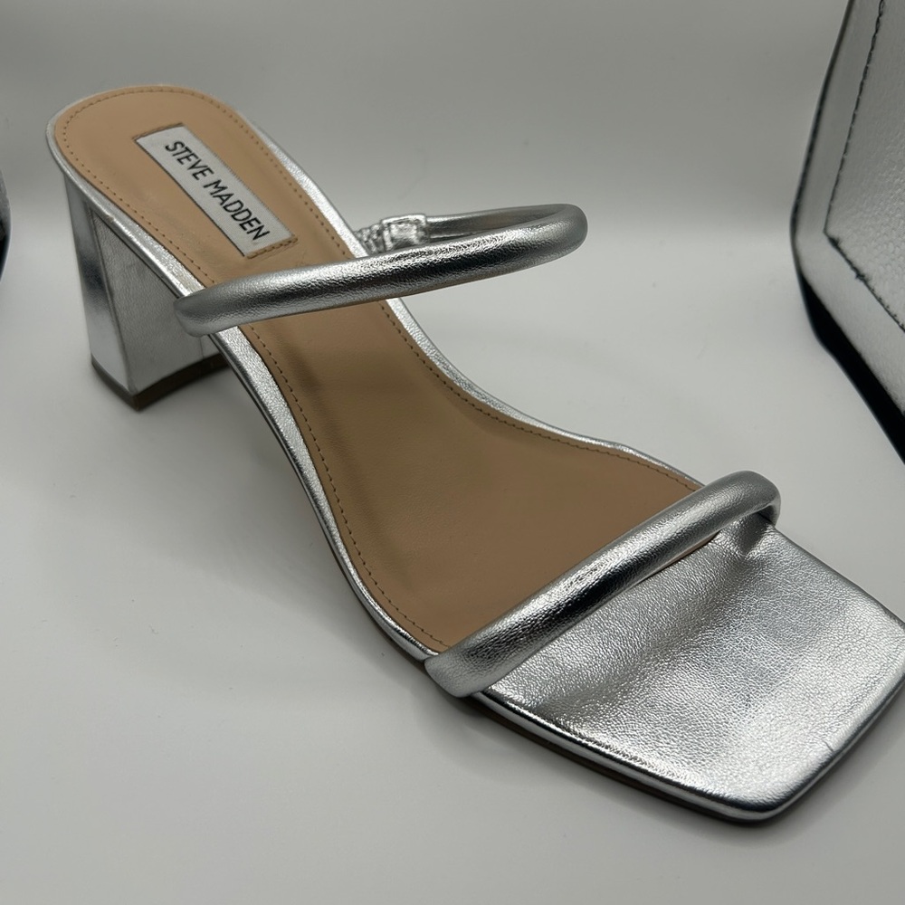 Steve Madden Silver Strappy Heels - Picture 2 of 6